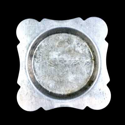 Square aluminum souvenir ashtray from the Alameda Naval Air Station, Navy Day 1948