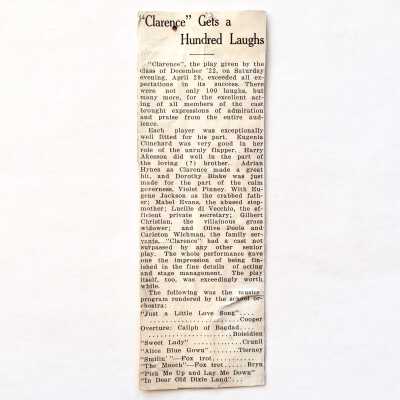 Newpaper Clipping about High School play 'Clarence', 1922