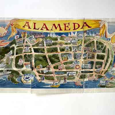 Caricature Map of Alameda businesses, c. 1990s