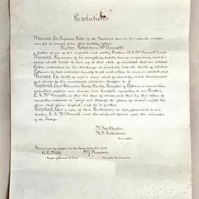 Knights of Pythias Resolution on death W.R. McDonell, 1905