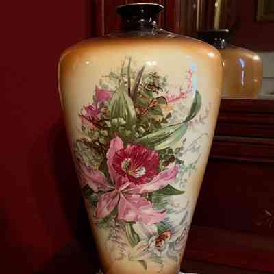 Warwick 'Roman' vase with orchid, of Emma Young, 1890s-early 1900s