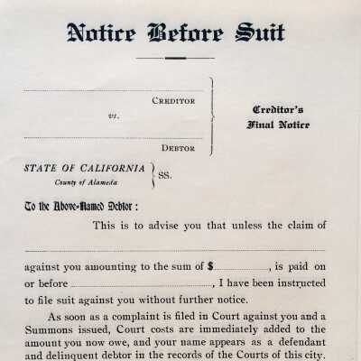 Business form from Collection Agency of W. P. Dillon, c. 1929-1930