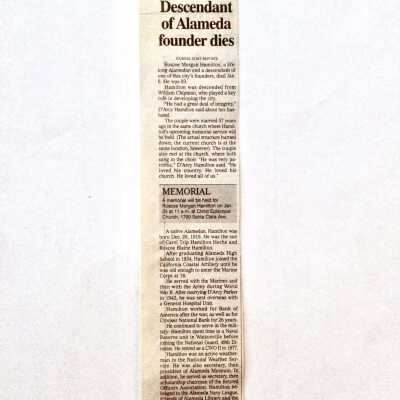 Obituary of Roscoe M. Hamilton, grandson of W. W. Chipman, 2000