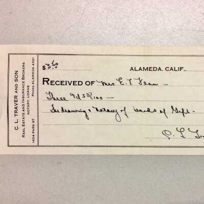 Receipt for Notary Services from C. L. Traber and Son, 1943