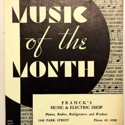 Flyer 'Music of the Month' from Franck's Music and Electric Shop, 1933