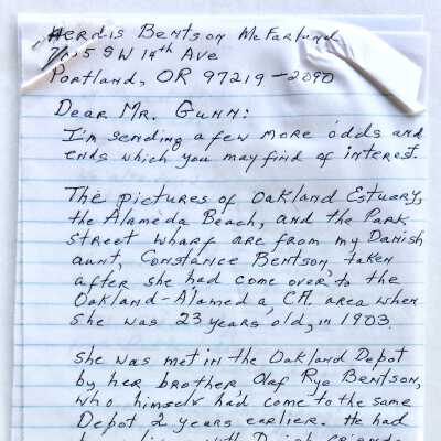 Recollection about scandanivian family of Herdis Bentson McFarland, c. 2006