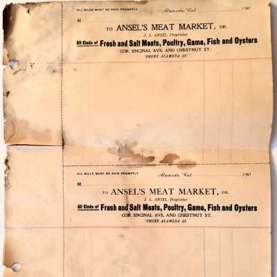 Receipt with bill head Ansels Meat Market, 1900-1901