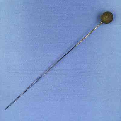 Hat pin with ball shaped head and iron shaft, early 1900s