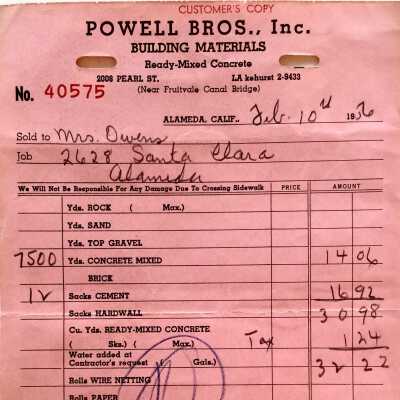 Receipt from Powell Bros Inc, 1956