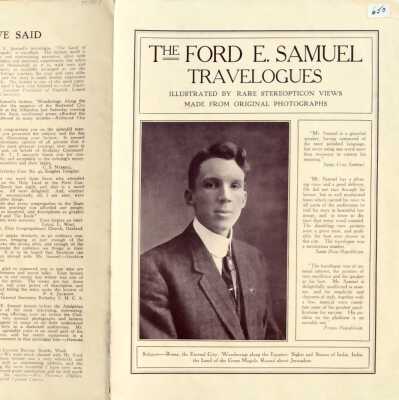 Flyer for travel lectures given by Ford E. Samuel, early 1900s