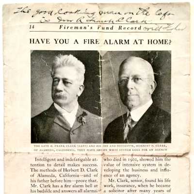 Fireman's Fund Record magazine page re R. Frank Clark and Herbert D. Clark, c. 1918