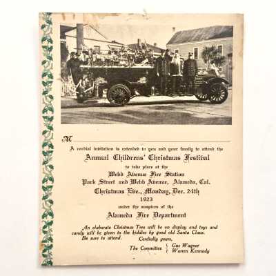 Invitation to annual Fire Department Children's Christmas Festival, 1923