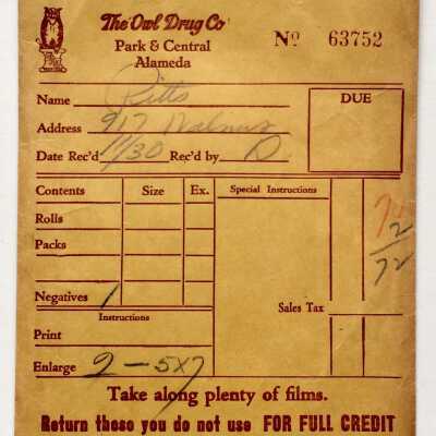 Owl Drug Co. photo envelope, c. 1940s