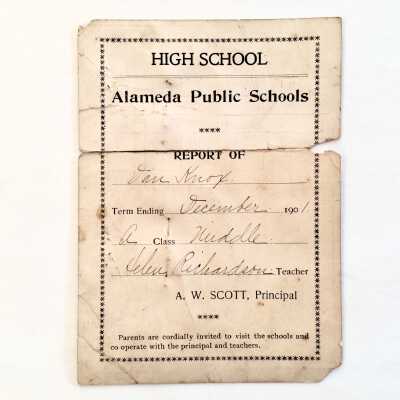Alameda High School Report card of Daniel Knox, 1901