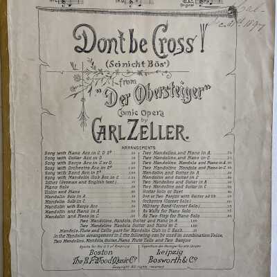 Sheet Music 'Don't Be Cross', 1897