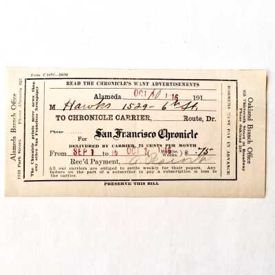 Receipt S.F. Chronicle, 1916