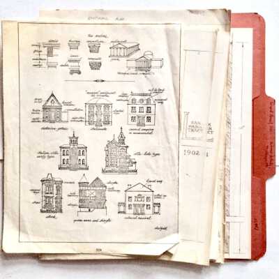 Folder of drawings of architectural details of 1012 Grand Street, by Bob Nelson, c. 2002