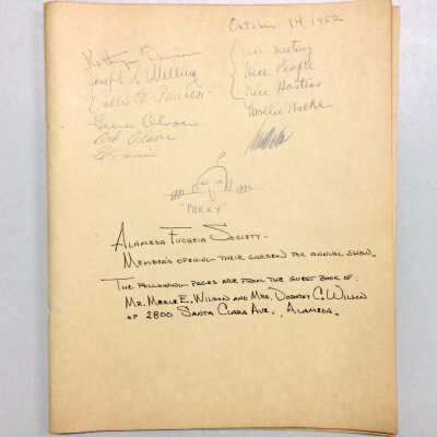 Guest book for the Alameda Branch of the American Fuchsia Society, 1952