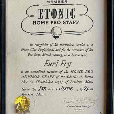 Certificate awarded Earl Fry from the Charles A. Eton Show Company, 1959