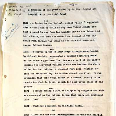 Report relating to the Digging of the Tidal Canal, 1869-1902, prior to 1999