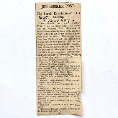 Clipping regarding Joe Hooker Post, G.A.R, 1897