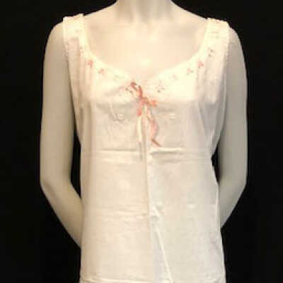 White cotton nightgown with sweetheart neckline and embroidery, c. 1920s