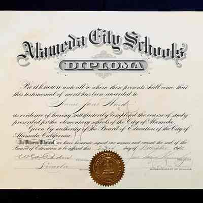 Lincoln School diploma awarded to Annie Jane Ward, 1914