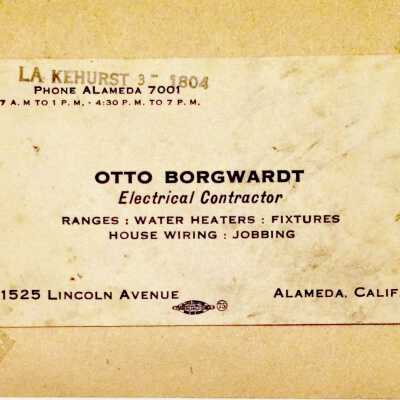 Business Card of Otto Borgwardt, electrical contractor, c. 1950s