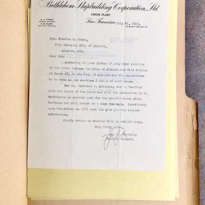 Folder with correspondence to Bethlehem Steel and Shipbuilding, 1919