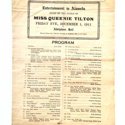 Program for entertainment at the Adelphian Hall, 1911