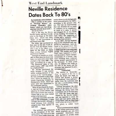 Article 'West End Landmark' about 675 Santa Clara Ave, 1964