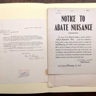 Correspondence and notice to abate nuisance for 1727 Lincoln Ave, 1925