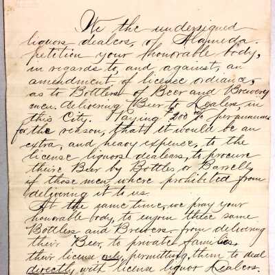 Petition by Liquor dealers protesting against license change, c. 1880s