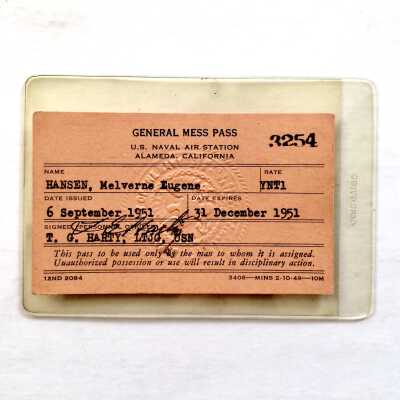 General Mess Pass, US Naval Air Station, Alameda, 1951