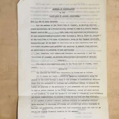 Alameda Lions Club articles of corporation, 1945