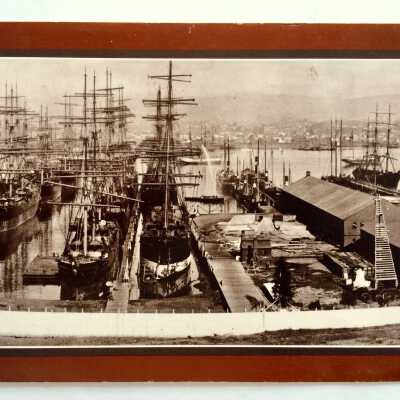 Postcard of photo Alaska Packers Fleet in Alameda, c. 1998