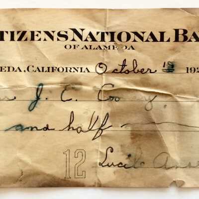 Check from Citizens National Bank, Ansel account, 1929