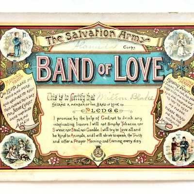 Salvation Army Pledge card issued to Milton Blake, 1900
