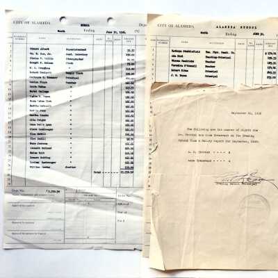 Three Payroll reports for Alameda Schools, 1926-1932-1934