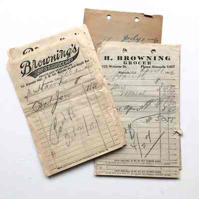 Receipts from Browning's Grocery, 1915-1916