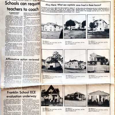 Clipping with photos of Alameda homes possibly of sea captains, 1978