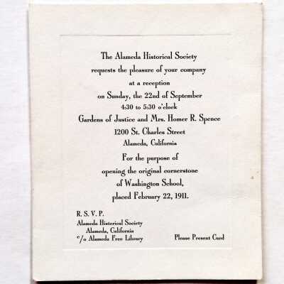 Invitation opening Washington School cornerstone box, prior 1971