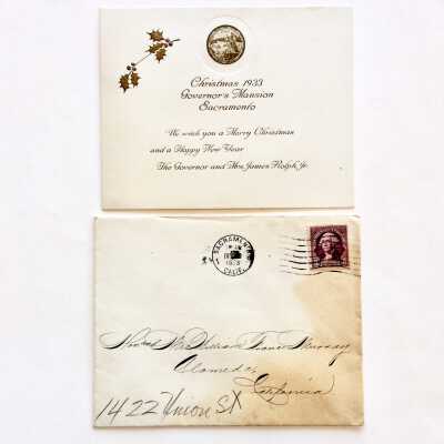 Christmas Card from Governor Rolph to Mayor Murray, 1933