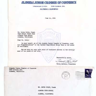 Envelope with letter sent by Terry La Croix to Lewis C. Jolley, 1954