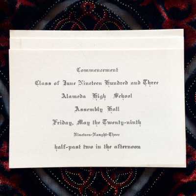 Admittance Card for Commencement Exercise, Alameda High School, 1893