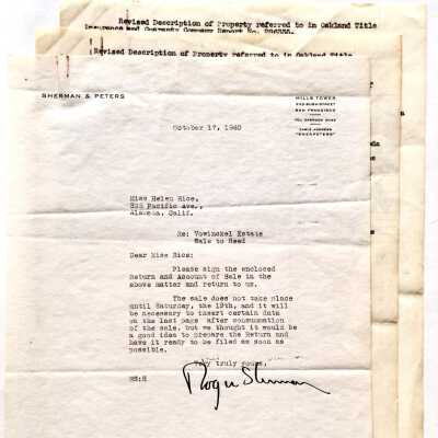 Letter to Helen Rice, Executrix, about the sale for the Vowinckle estate, 1940