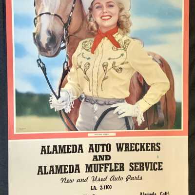 Photolithograph calendar of Alameda Auto Wreckers, 1958