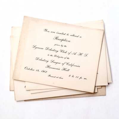Invitations from High School Lyceum Debating Club to delegates of Debating League, 1902