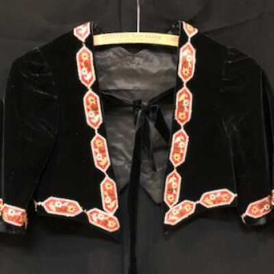 Deep green velvet Child's bolero jacket with red embroidered trim