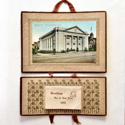 Souvenir calendar with image First Presbyterian Church, 1910